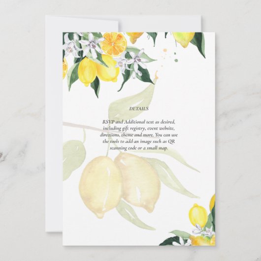 Invitation LeahG Citrus Lemons Budget Mariage Inviter Jaune (Dos)
