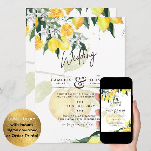 Invitation LeahG Citrus Mariage de citrons jaunes Invite