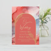 Invitation LeahG Coral Navy Blue Gold INK Wedding INVITE (Debout devant)