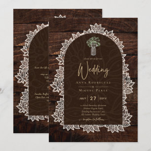 Invitation LeahG Dentelle rustique Gypsophila Mariage en bois