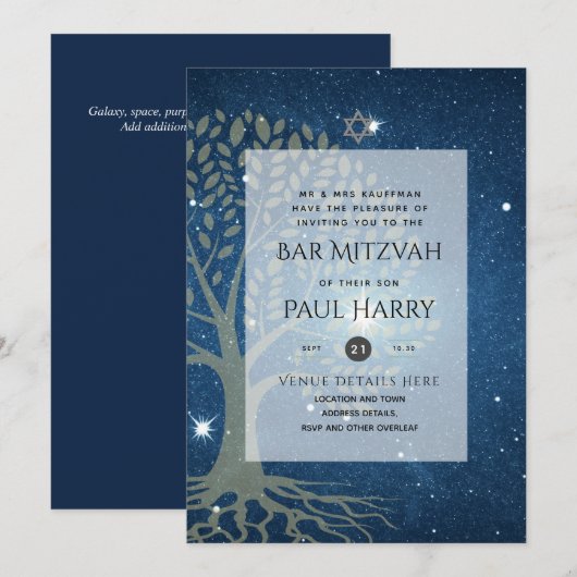 Invitation LeahG Elegant Chic Bar Mitzvah Juif Torah Chic (Devant / Derrière)