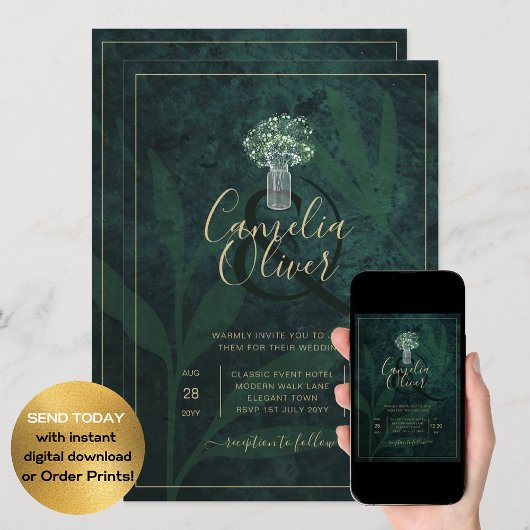 Invitation LeahG Emerald Forest Green Wedding INVITE