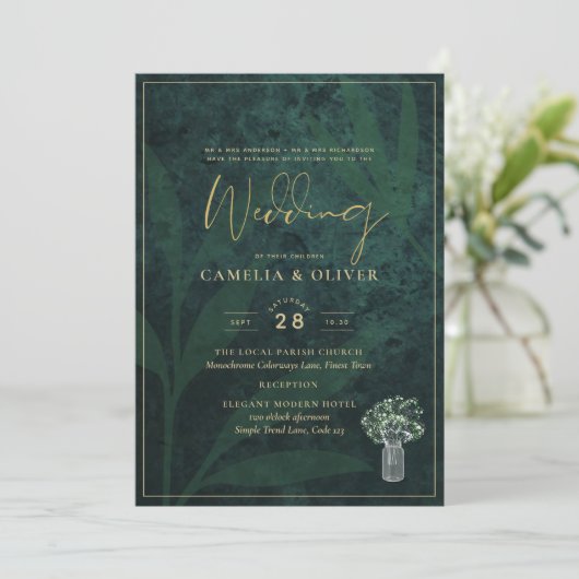 Invitation LeahG Emerald Forest Green Wedding INVITE (Debout devant)