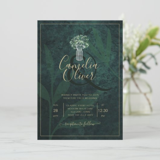 Invitation LeahG Emerald Forest Green Wedding INVITE (Debout devant)