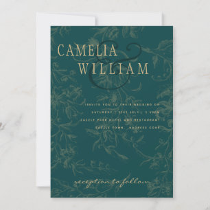 Invitation LeahG Emerald Green Gold Vintage Mariage botanique