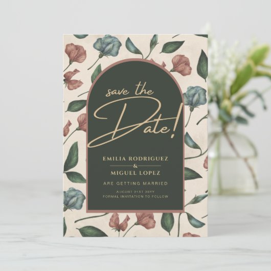 Invitation LeahG Emerald Green Terracotta Fall Enregistrer la (Debout devant)