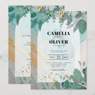 Invitation LeahG encre de seaglass Turquoise or vert Mariage