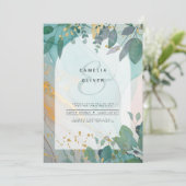 Invitation LeahG encre de seaglass Turquoise or vert Mariage  (Debout devant)