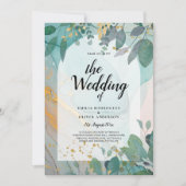 Invitation LeahG encre de seaglass Turquoise or vert Mariage  (Devant)