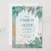 Invitation LeahG encre de seaglass Turquoise or vert Mariage  (Devant)