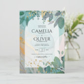 Invitation LeahG encre de seaglass Turquoise or vert Mariage  (Debout devant)