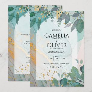 Invitation LeahG encre de seaglass Turquoise or vert Mariage