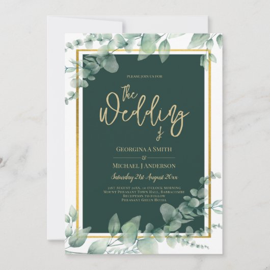 Invitation LeahG Eucalyptus Green Gold MARIAGE QR CODE (Devant)