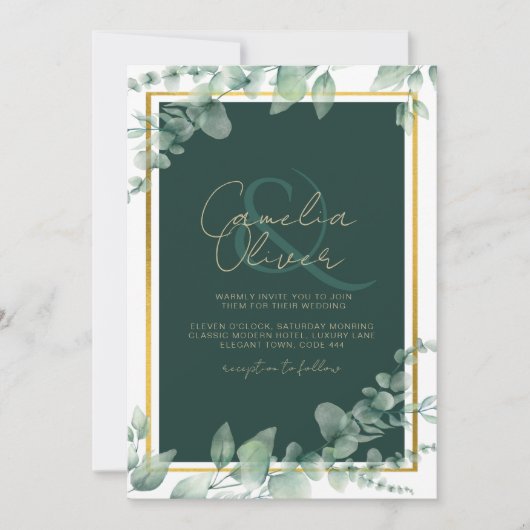 Invitation LeahG Eucalyptus Green Gold MARIAGE QR CODE (Devant)