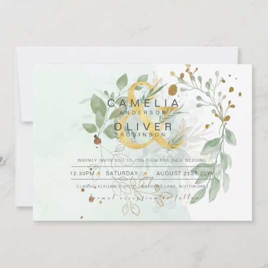 Invitation Leahg Eucalyptus Green Gold Mariage QR CODE IN (Devant)