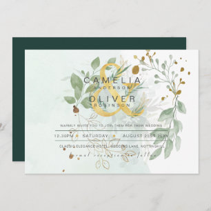 Invitation Leahg Eucalyptus Green Gold Mariage QR CODE IN
