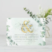 Invitation Leahg Eucalyptus Green Gold Mariage QR CODE IN (Debout devant)