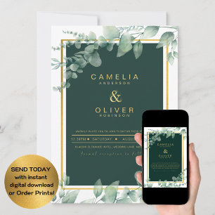 Invitation LeahG Eucalyptus Green Gold MARIAGE QR CODE Inv