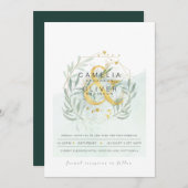 Invitation LeahG Eucalyptus Green Mariage or QR CODE INV (Devant / Derrière)