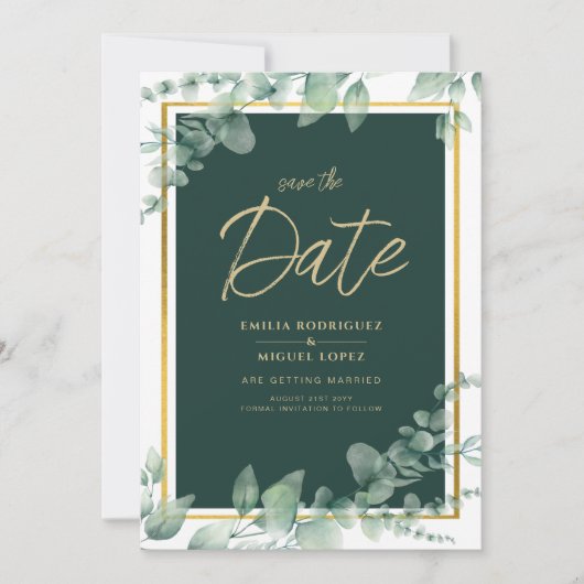 Invitation LeahG Eucalyptus Verdure Or CODE QR DE MARIAGE (Devant)