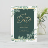Invitation LeahG Eucalyptus Verdure Or CODE QR DE MARIAGE (Debout devant)