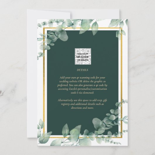 Invitation LeahG Eucalyptus Verdure Or CODE QR DE MARIAGE (Dos)