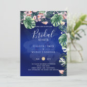 Invitation LeahG FÊTE DES MARIÉES florale bleu tropical rose (Debout devant)