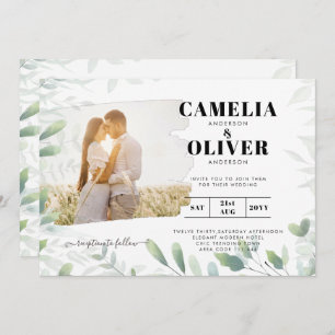 Invitation LeahG Feuilles de la verdure PHOTO OVERLAY Mariage