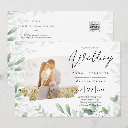 Invitation LeahG Feuilles de la verdure PHOTO OVERLAY Mariage (Devant / Derrière)