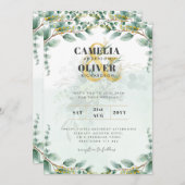 Invitation LeahG Green Eucalyptus Gold Wedding Inviter QR C (Devant / Derrière)