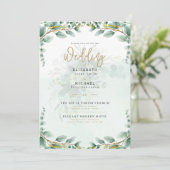 Invitation LeahG Green Eucalyptus Gold Wedding Inviter QR C (Debout devant)