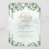 Invitation LeahG Green Eucalyptus Gold Wedding Inviter QR C (Devant / Derrière)