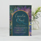 Invitation LeahG Green Purple Gold JEWEL TONES Mariage INVITE (Debout devant)