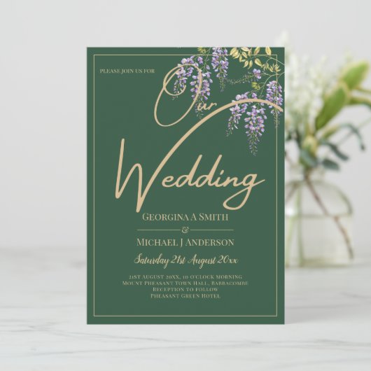 Invitation LeahG Green Purple WISTERIA Wedding INVITE (Debout devant)