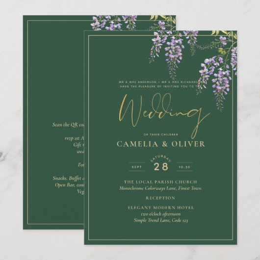 Invitation LeahG Green Purple WISTERIA Wedding INVITE (Devant / Derrière)