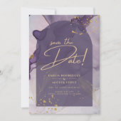Invitation LeahG Ink Ombre violet Lavender Mariage or (Devant)