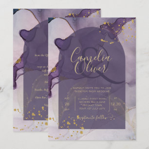 Invitation LeahG Ink Ombre violet Lavender Mariage or