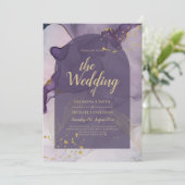 Invitation LeahG Ink Ombre violet Lavender Mariage or (Debout devant)