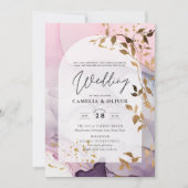 Invitation LeahG Ink Ombre violet rose rose Mariage or (Devant)