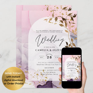 Invitation LeahG Ink Ombre violet rose rose Mariage or