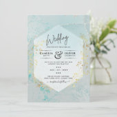 Invitation LeahG INK Verre de mer Turquoise Gold Aqua INVITAT (Debout devant)
