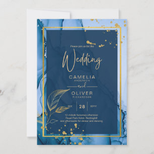 Invitation LeahG® Mariage à l'encre alcoolique Bleu marine et