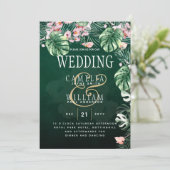 Invitation LeahG Mariage botanique vert tropical (Debout devant)