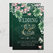Invitation LeahG Mariage botanique vert tropical (Devant / Derrière)