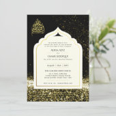 Invitation LeahG Mariage islamique Black Gold Mosque élégant (Debout devant)