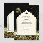 Invitation LeahG Mariage islamique Black Gold Mosque élégant (Devant / Derrière)
