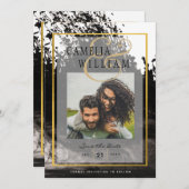 Invitation LeahG Mariage PHOTO Black Gold ENK Date de sauvega (Devant / Derrière)