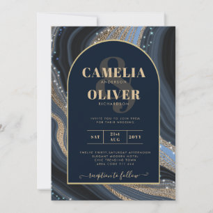 Invitation LeahG Marine Blue Gold Agate STARRY Mariage de nui