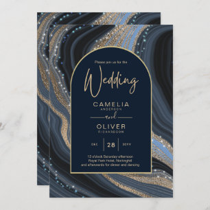 Invitation LeahG Marine Blue Gold Agate STARRY Mariage de nui