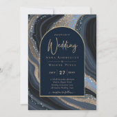 Invitation LeahG Marine Blue Gold Agate STARRY Mariage de nui (Devant)